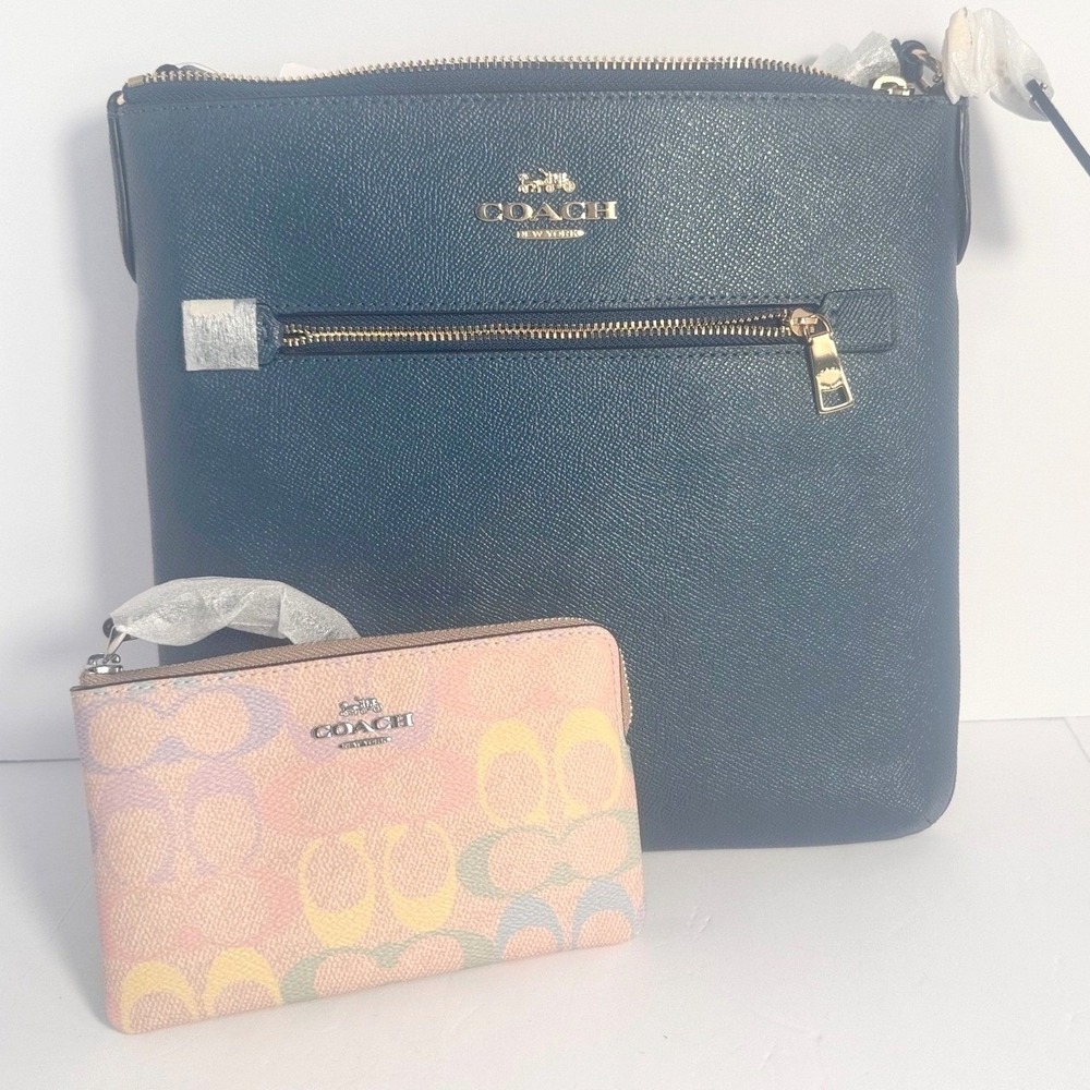 Coach mini Rowan top zip Blue crossbody &  Coach Rainbow mono wristlet NWT